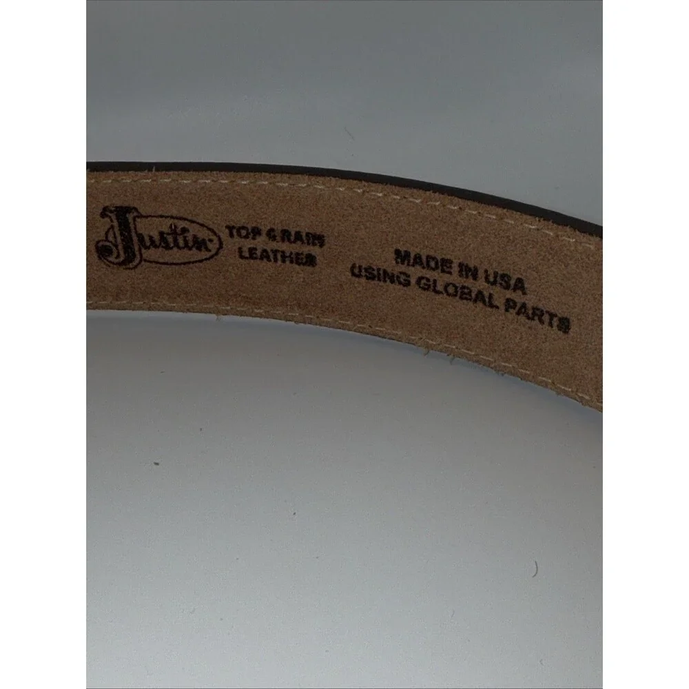 Justin Lone Star Western Leather Belt Mens Size 42 Brown C10098 Basketweave Exc